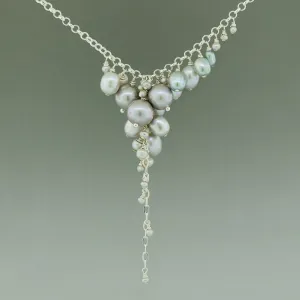 Grey Pearl, Cluster Cascade Necklace