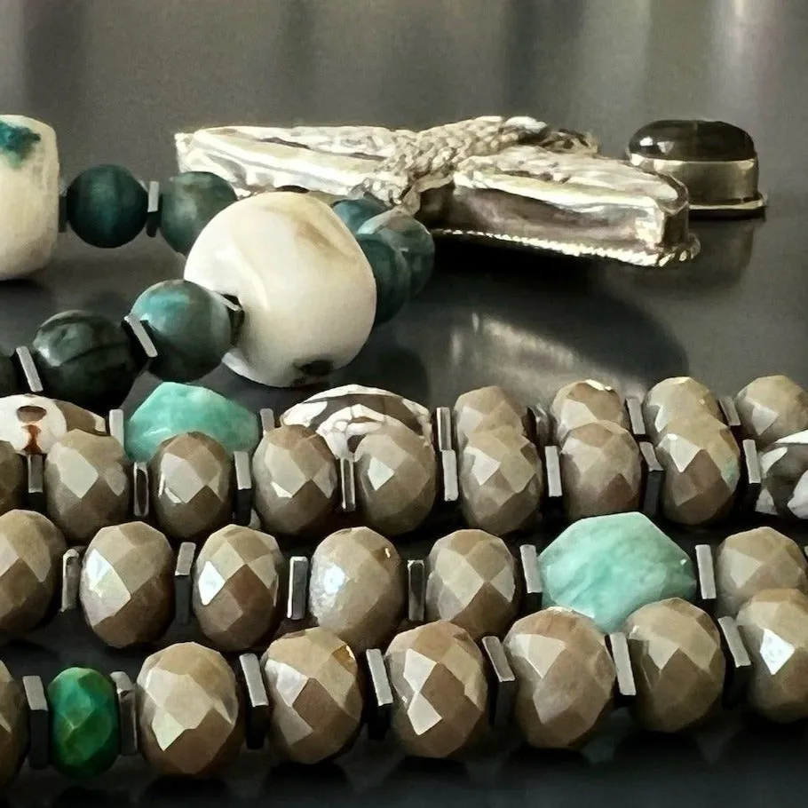 Hand Carved Eagle Pendant Gemstone & Nepal Beaded Necklace