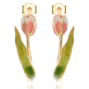 Hand-Painted Tulip Flower Hoop Style Earrings