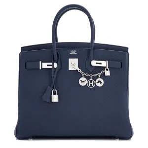Hermes Blue Nuit "Verso" Rose Pourpre 35cm Birkin