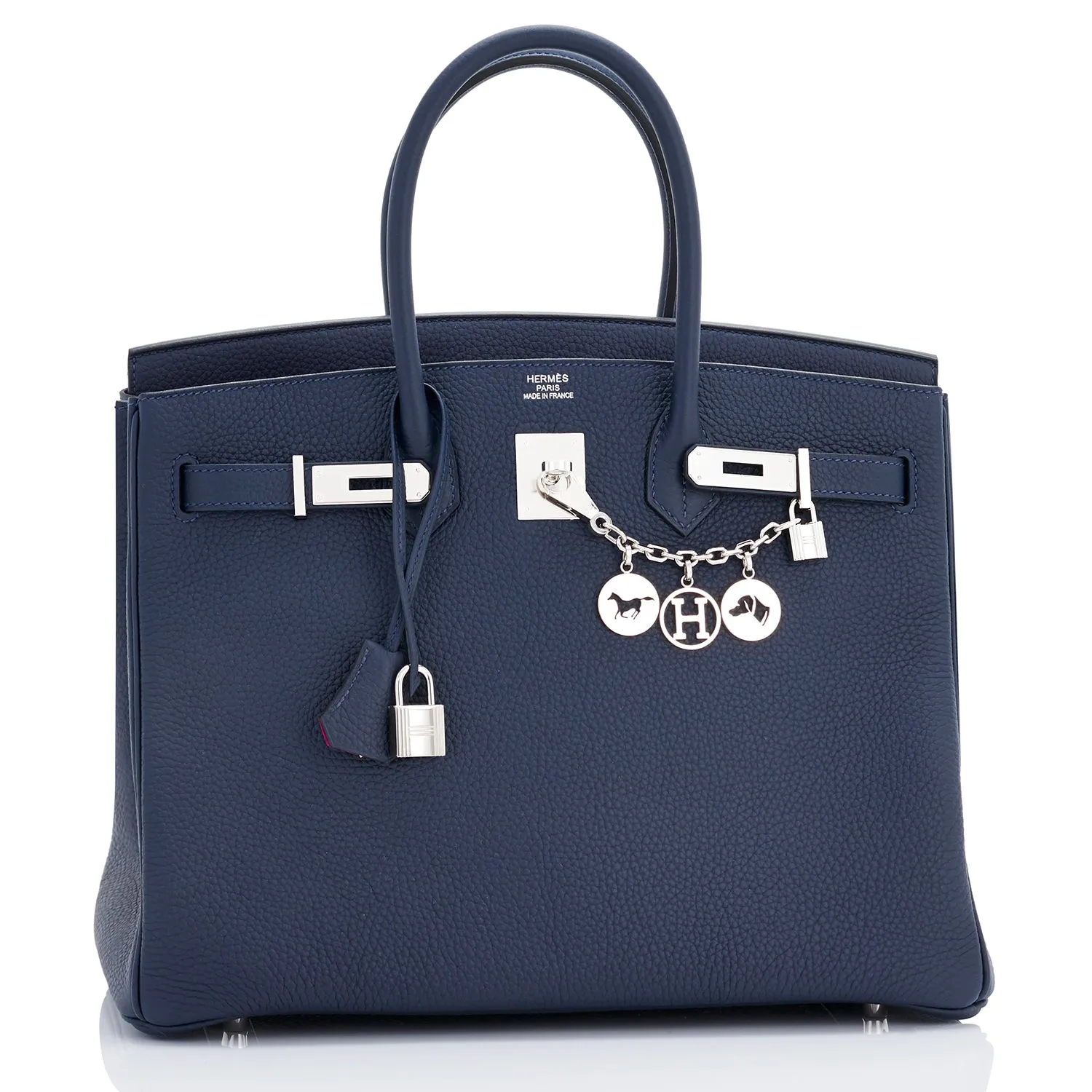 Hermes Blue Nuit "Verso" Rose Pourpre 35cm Birkin