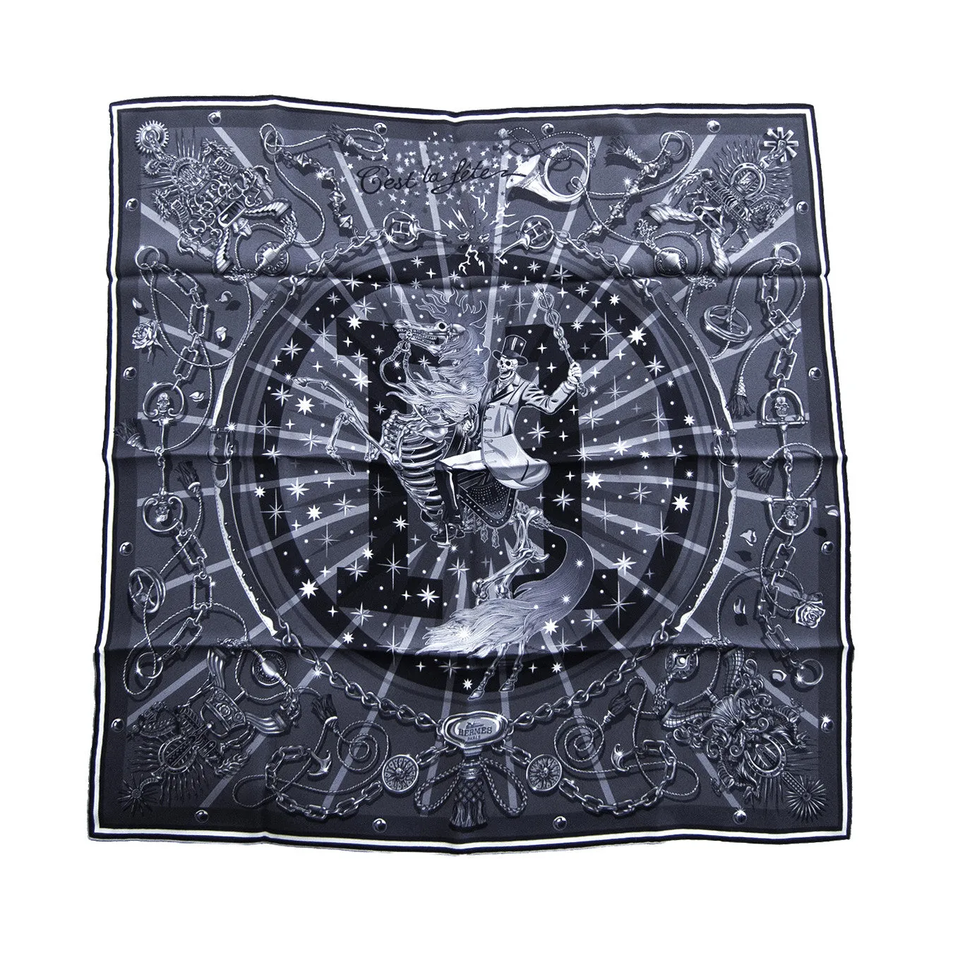 Hermes C'est La Fete 70cm Unisex Silk Skull Scarf Carre Grail