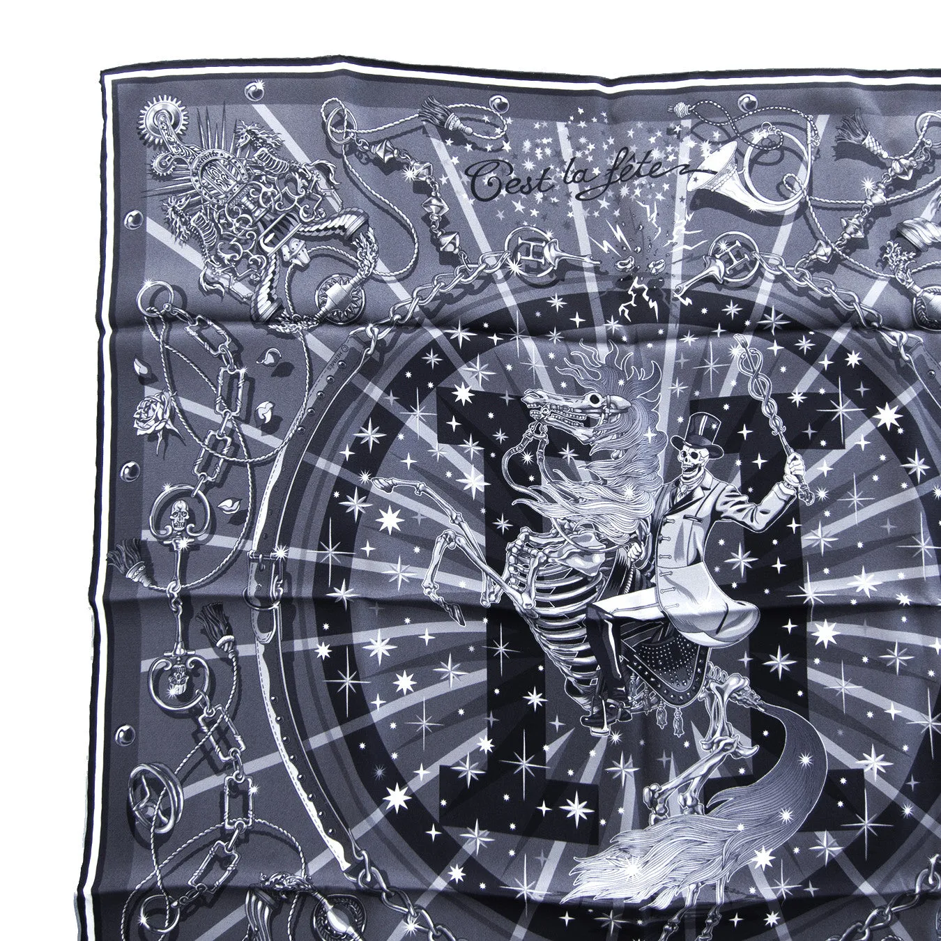 Hermes C'est La Fete 70cm Unisex Silk Skull Scarf Carre Grail