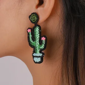 Howlite & Sequin Cactus Drop Earrings
