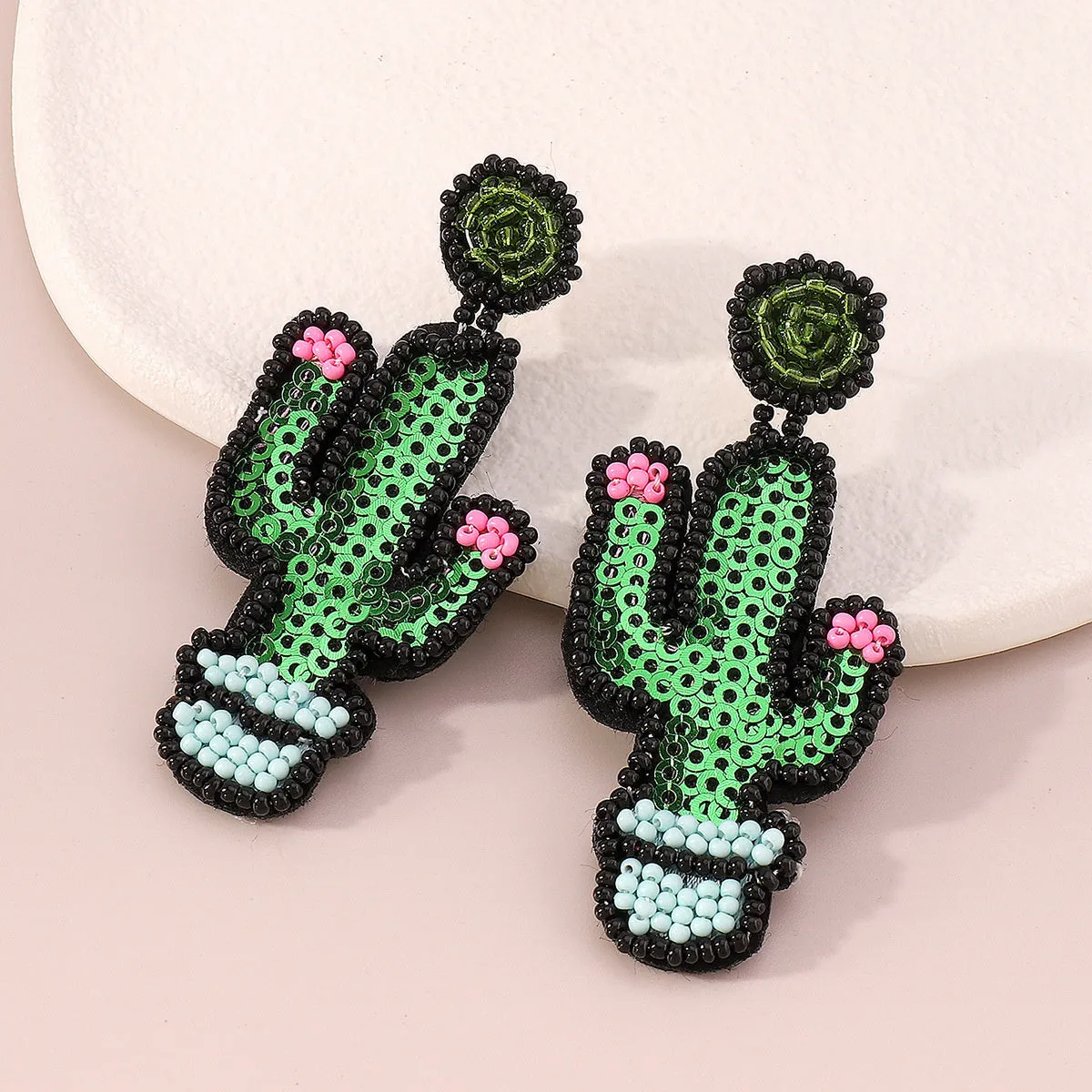 Howlite & Sequin Cactus Drop Earrings