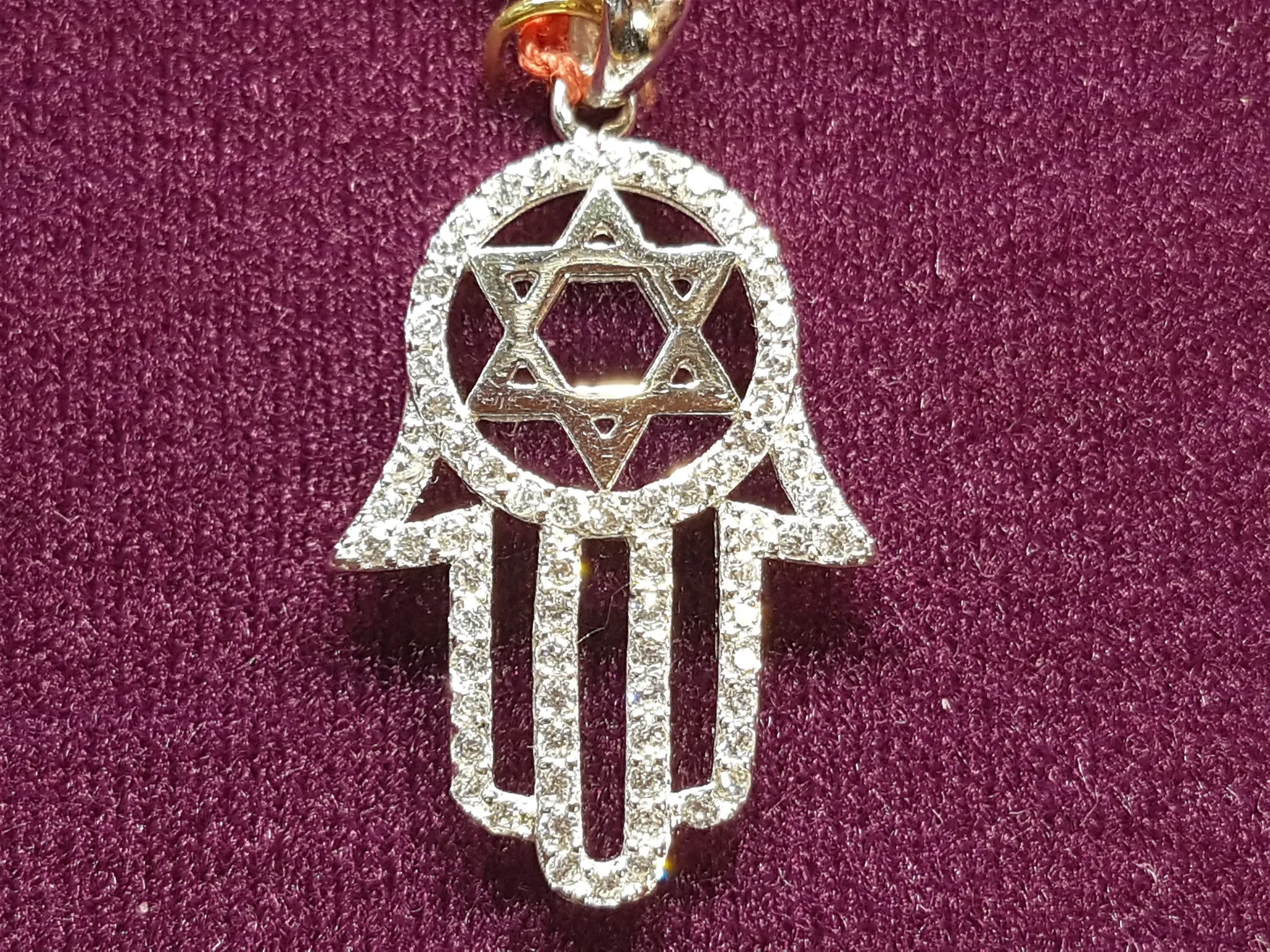 Iced Out Star of David Hamsa Hand Pendant (Silver)