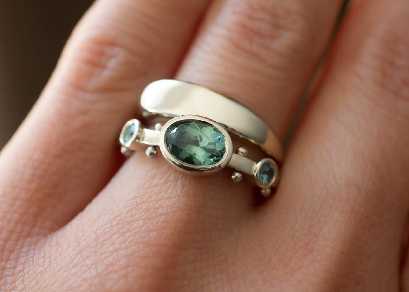 In Stock | 0.93ct Oval Light Teal Montana Sapphire Kaori Ring