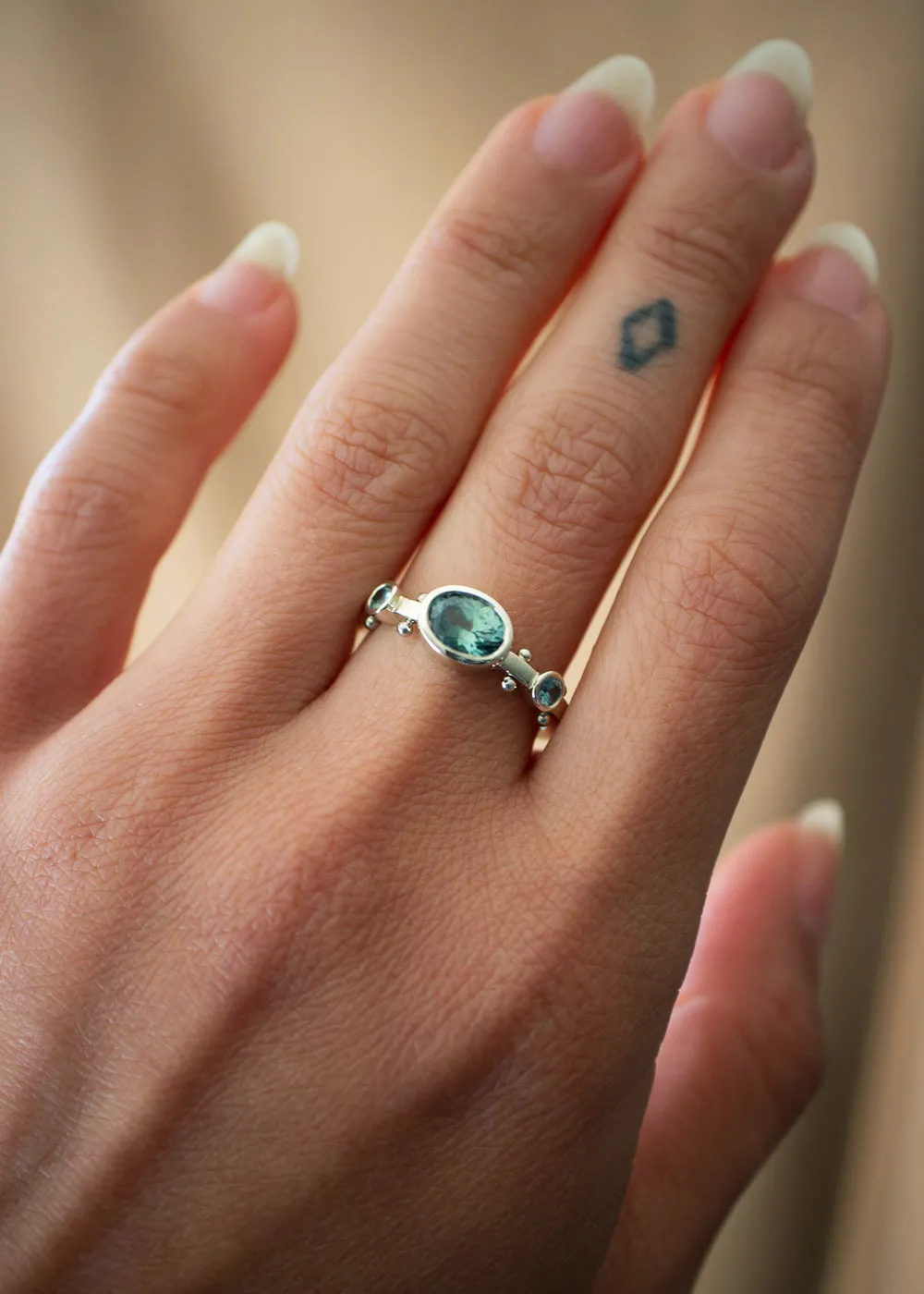 In Stock | 0.93ct Oval Light Teal Montana Sapphire Kaori Ring