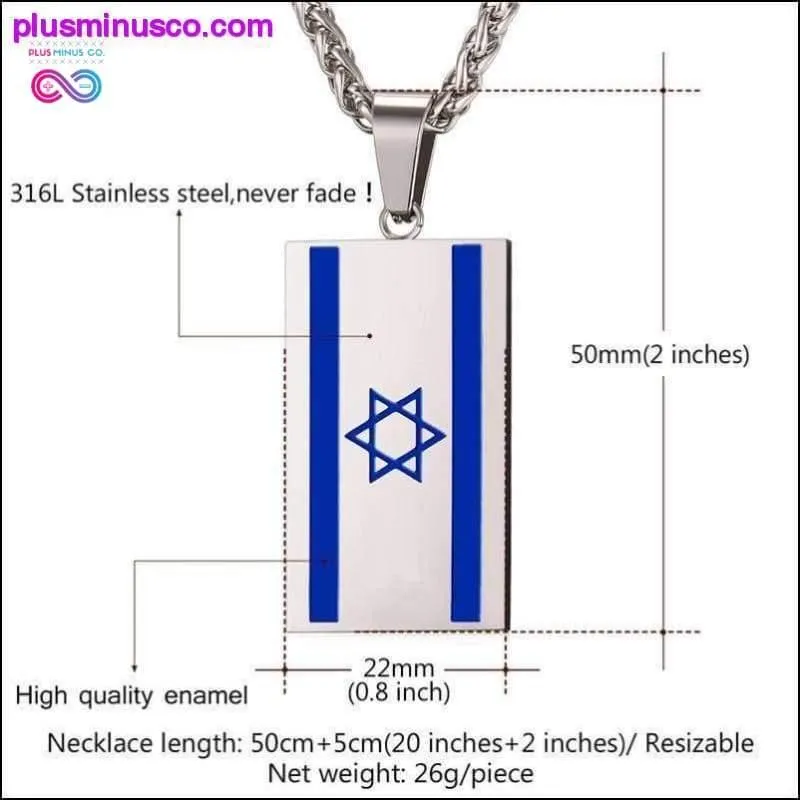 Israel Flag Necklace Gold Color Stainless Steel Pendant &