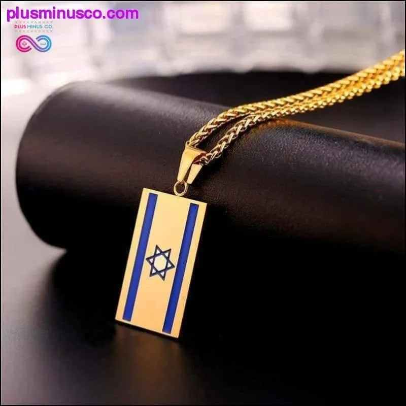 Israel Flag Necklace Gold Color Stainless Steel Pendant &