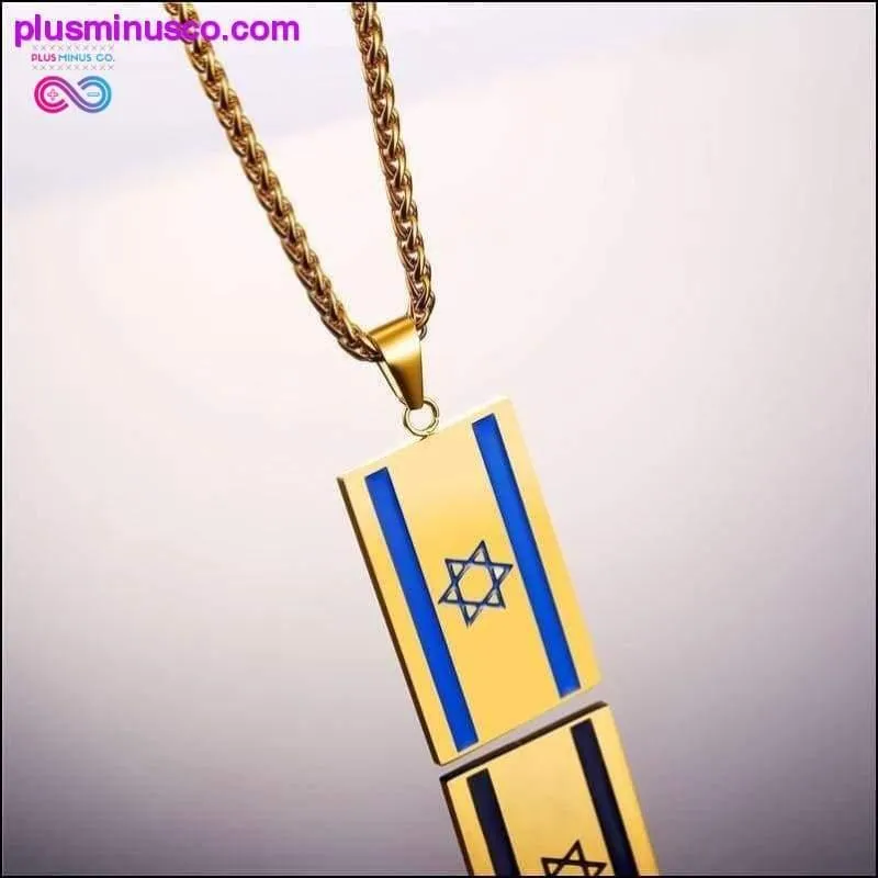Israel Flag Necklace Gold Color Stainless Steel Pendant &