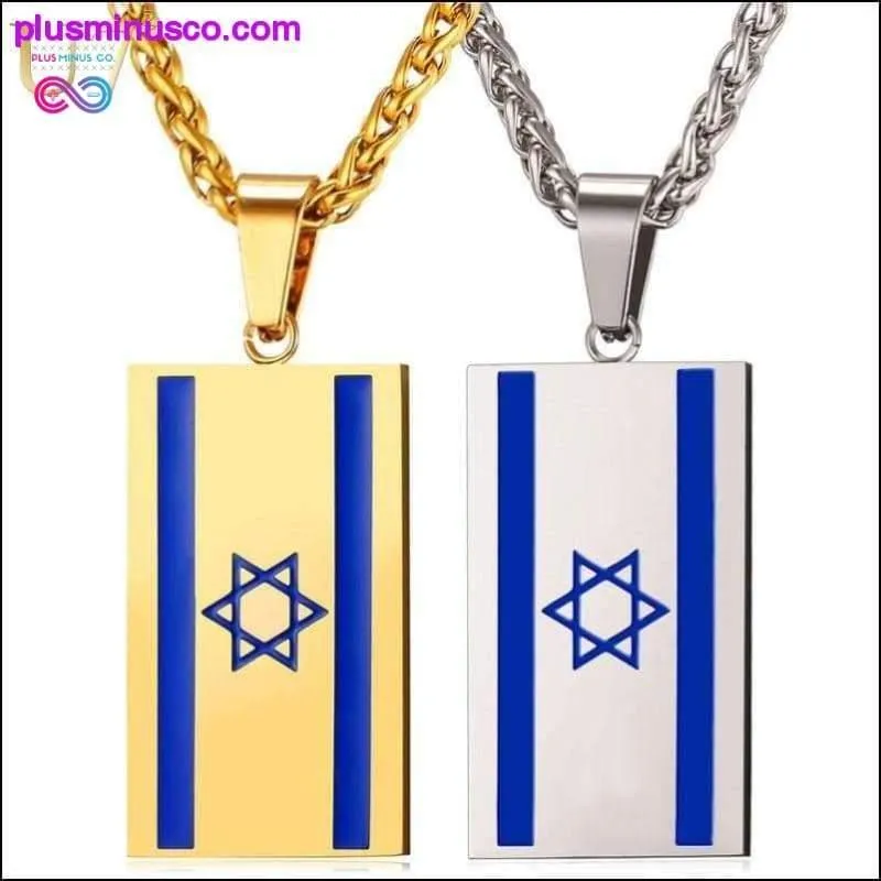 Israel Flag Necklace Gold Color Stainless Steel Pendant &