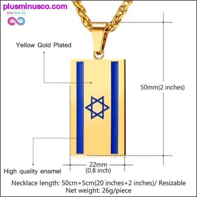 Israel Flag Necklace Gold Color Stainless Steel Pendant &