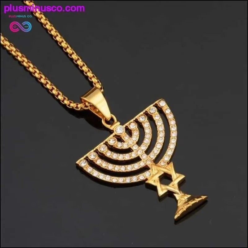Israel Menorah Happy Hanukkah Necklaces Gold Color Jewelry