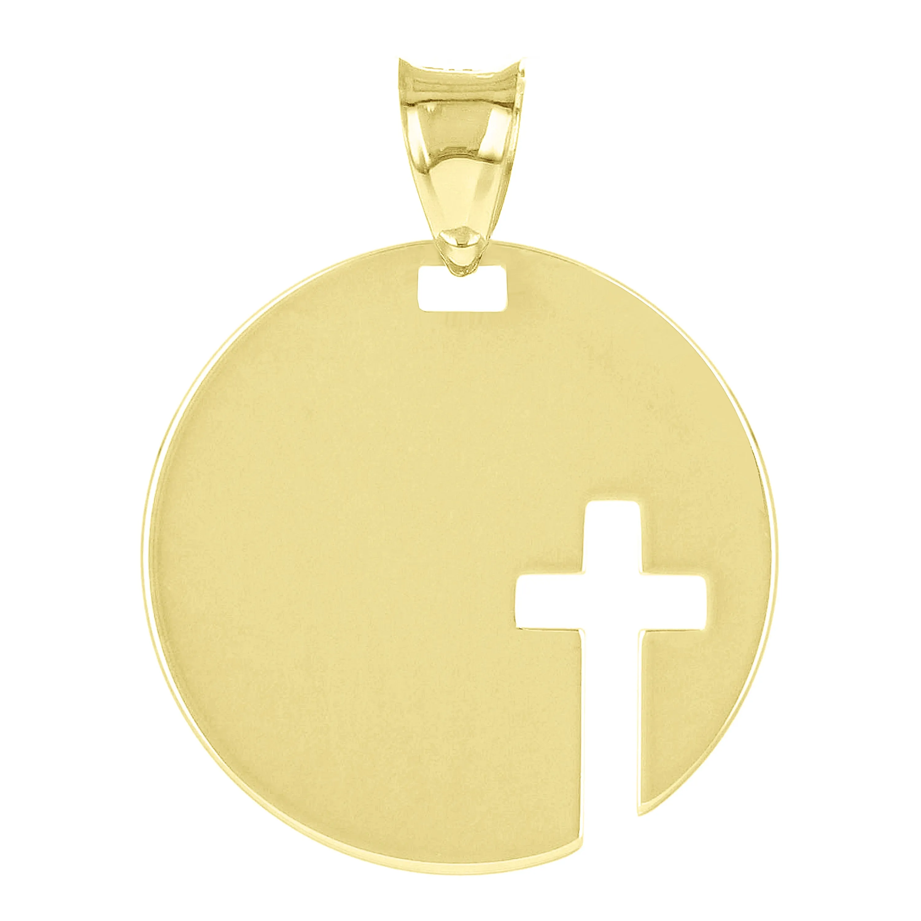 Italian 14k Yellow Gold Cross Cut Out Disc Religious Charm Pendant