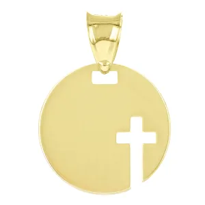 Italian 14k Yellow Gold Cross Cut Out Disc Religious Charm Pendant