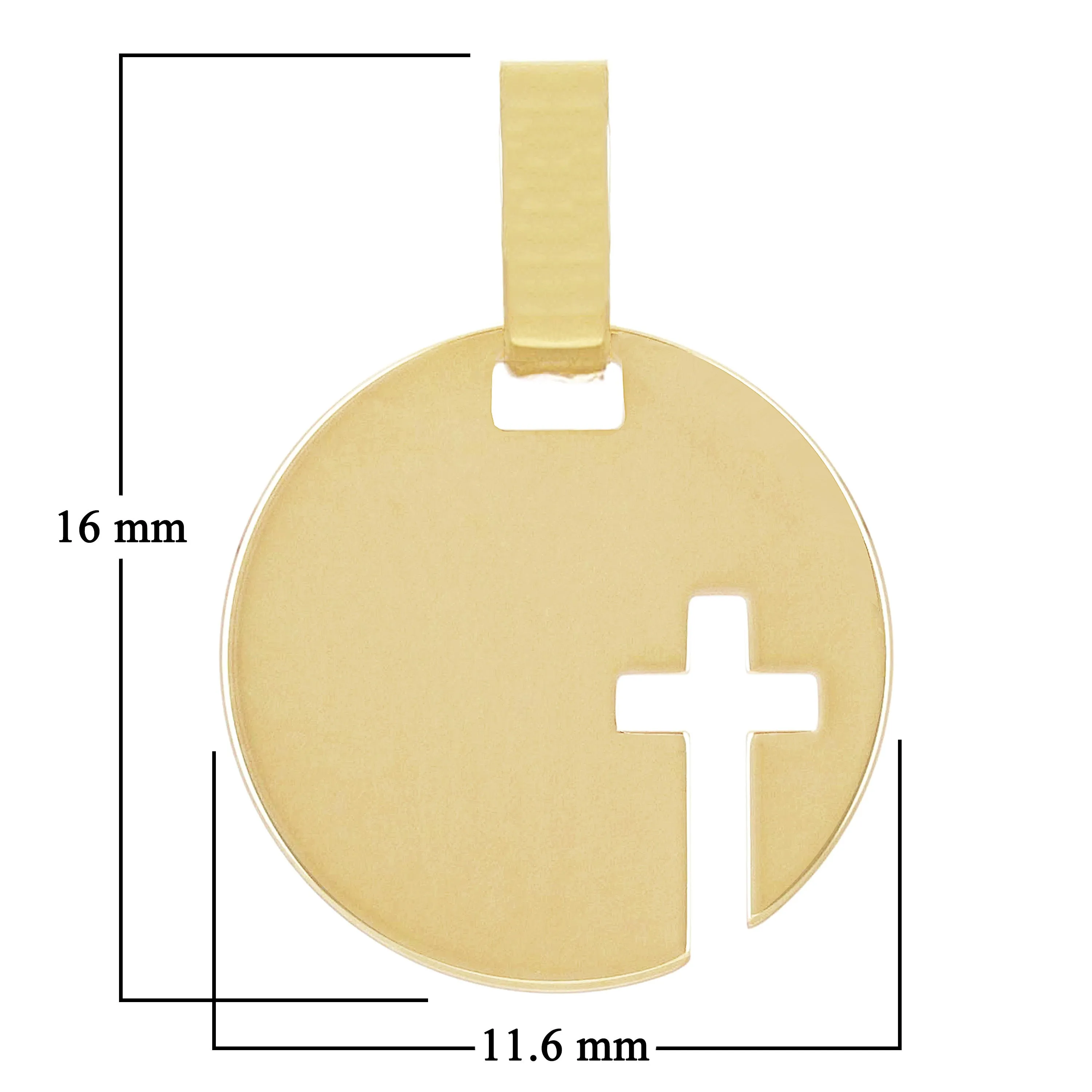 Italian 14k Yellow Gold Cross Cut Out Disc Religious Charm Pendant