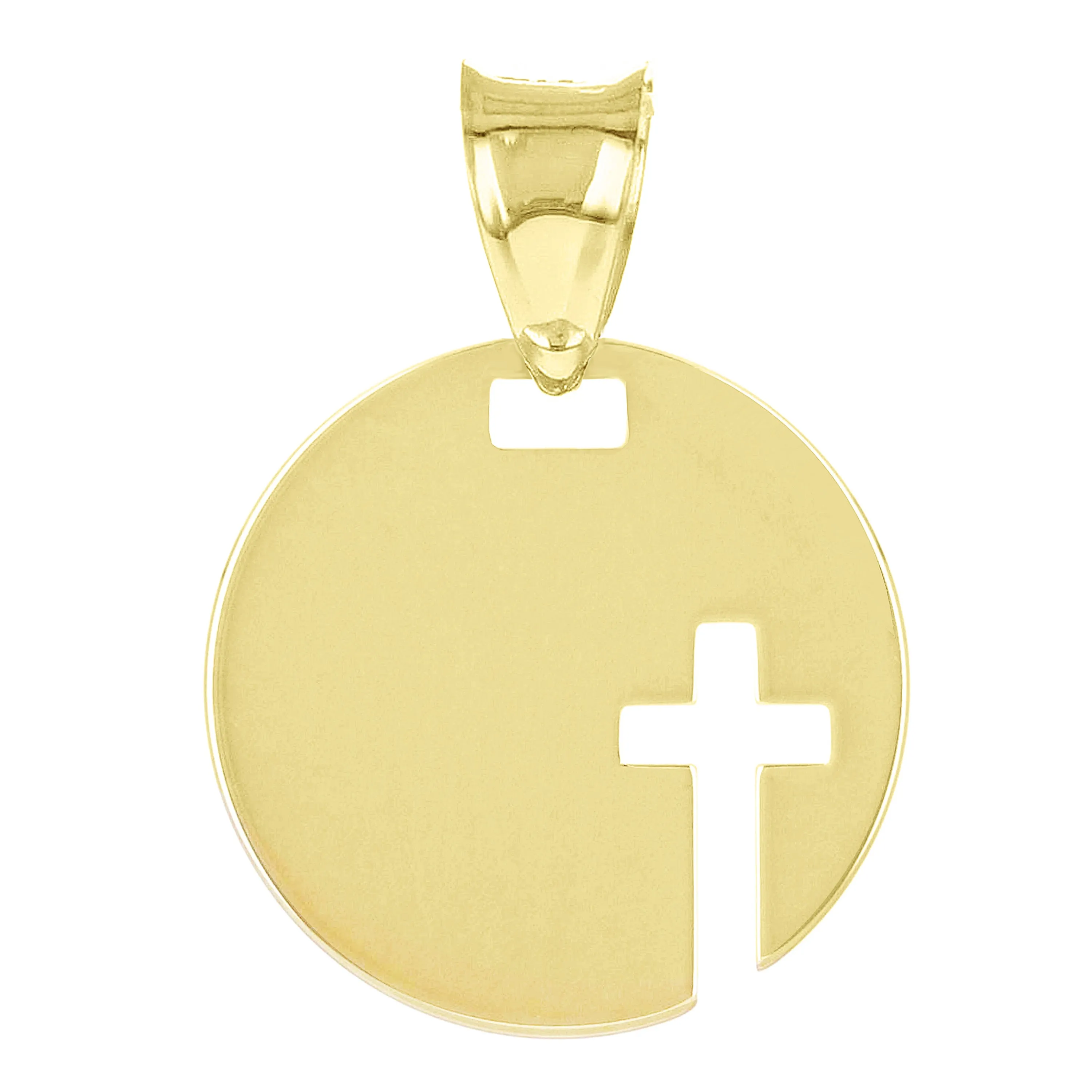 Italian 14k Yellow Gold Cross Cut Out Disc Religious Charm Pendant