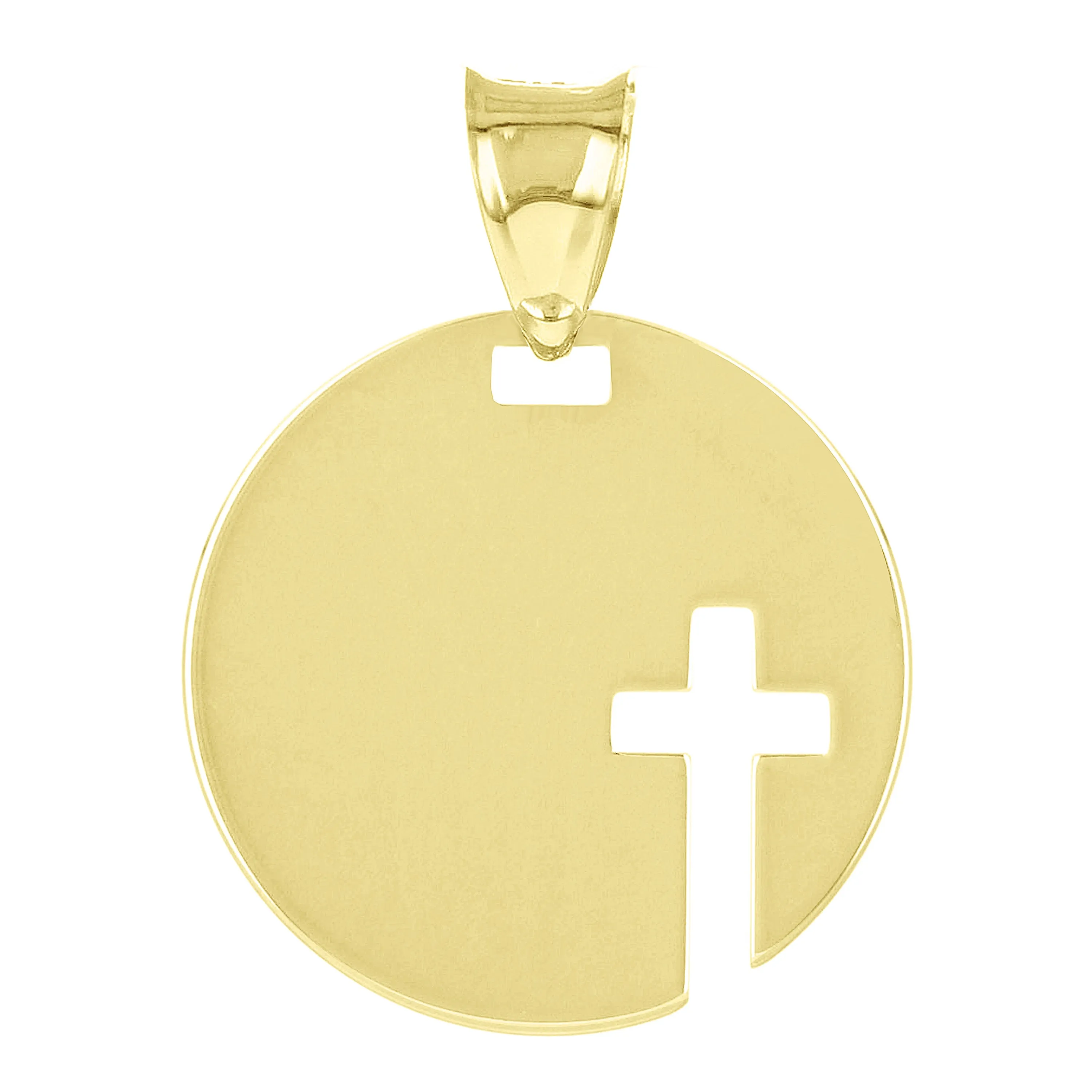 Italian 14k Yellow Gold Cross Cut Out Disc Religious Charm Pendant