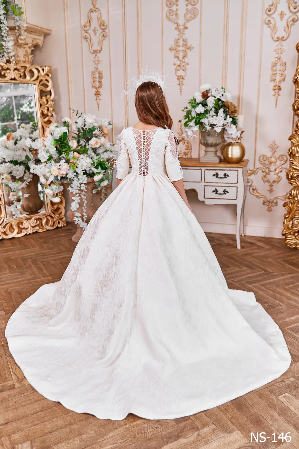 Ivory Jacquard Dress for First Holy Communion