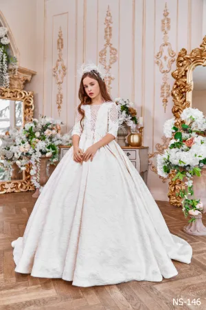Ivory Jacquard Dress for First Holy Communion