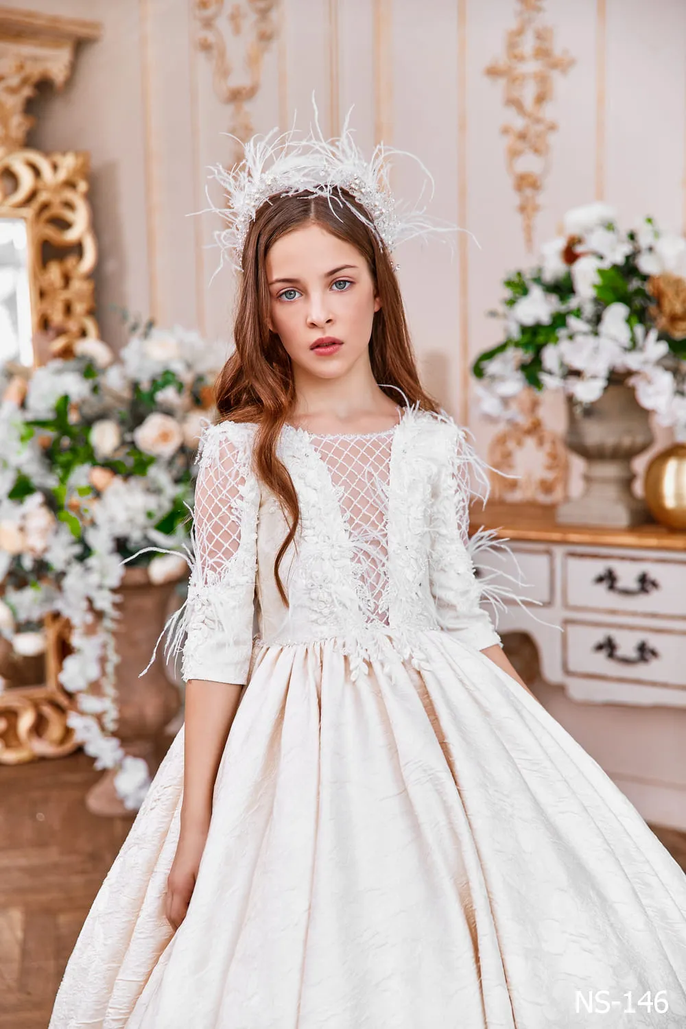 Ivory Jacquard Dress for First Holy Communion