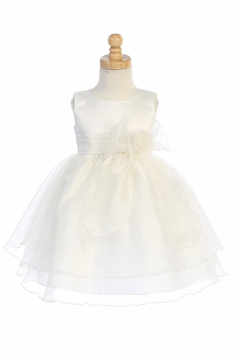 Ivory Satin Bodice Flower Girl Dress w/ Crystal Organza Skirt - BL244-IV