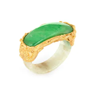 Jade Bridge Ring Vintage 22k Yellow Gold Sz 5.25 Dragon Estate Fine Jewelry
