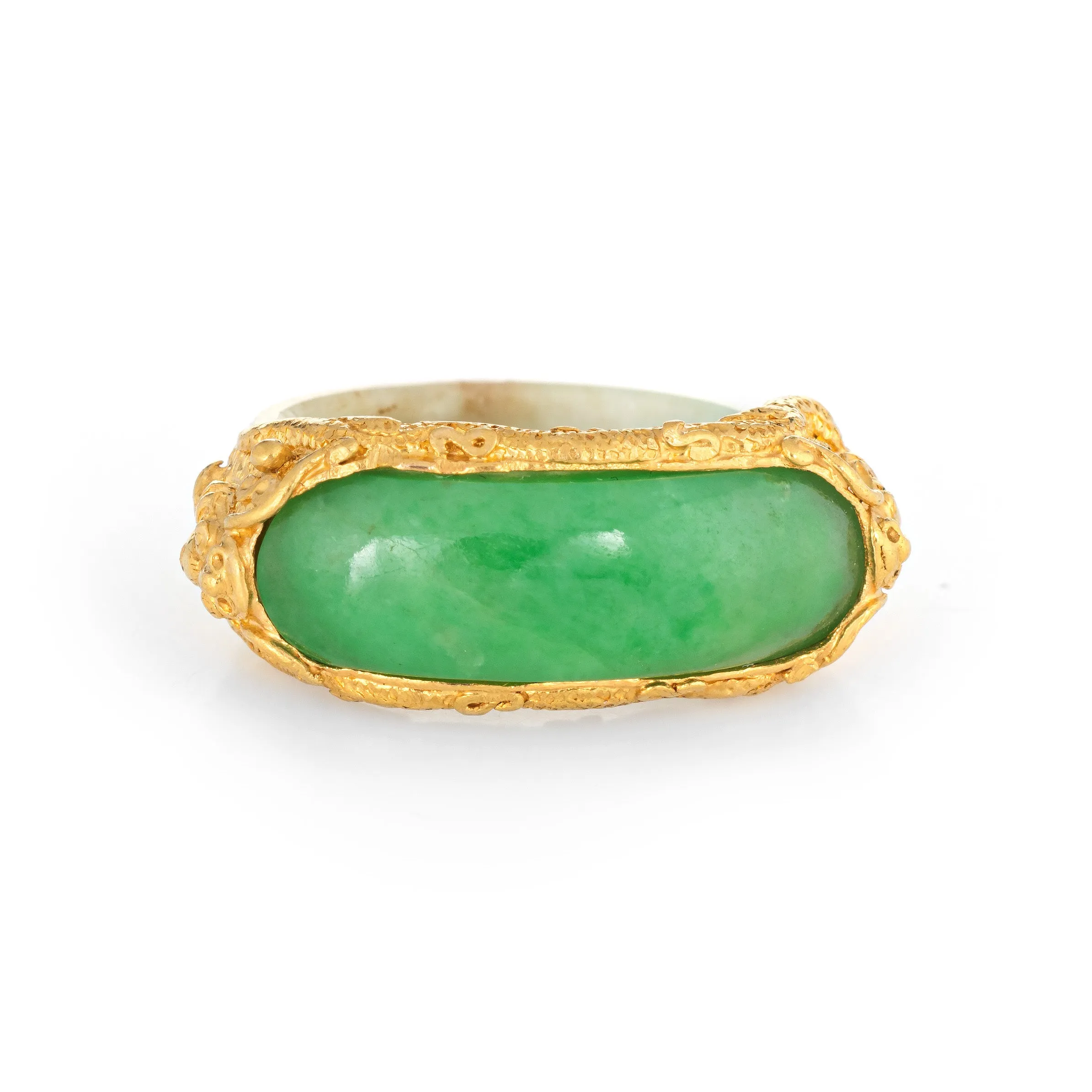 Jade Bridge Ring Vintage 22k Yellow Gold Sz 5.25 Dragon Estate Fine Jewelry