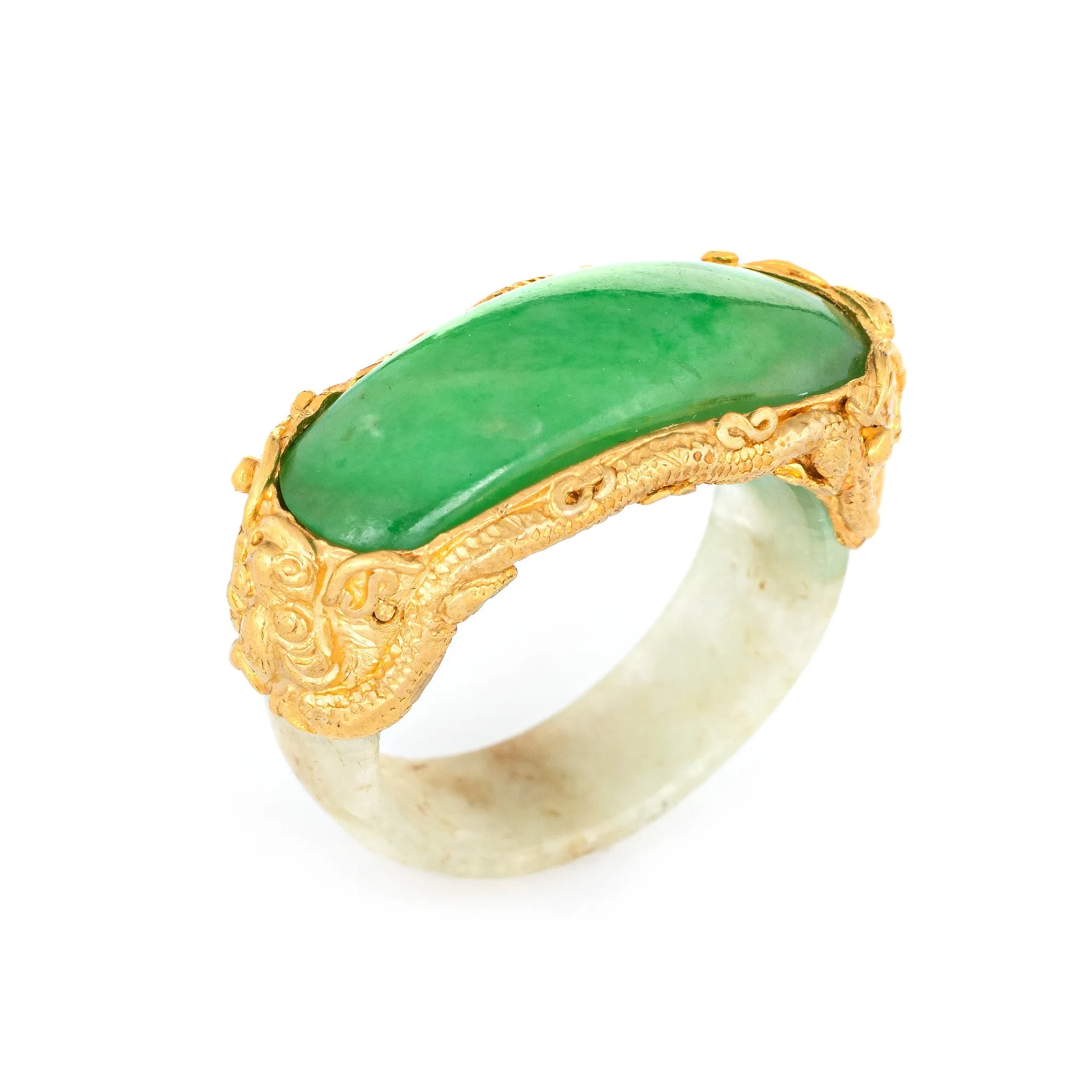 Jade Bridge Ring Vintage 22k Yellow Gold Sz 5.25 Dragon Estate Fine Jewelry