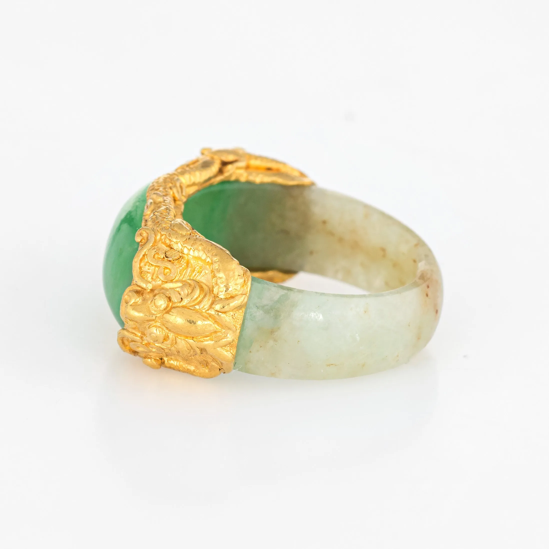 Jade Bridge Ring Vintage 22k Yellow Gold Sz 5.25 Dragon Estate Fine Jewelry