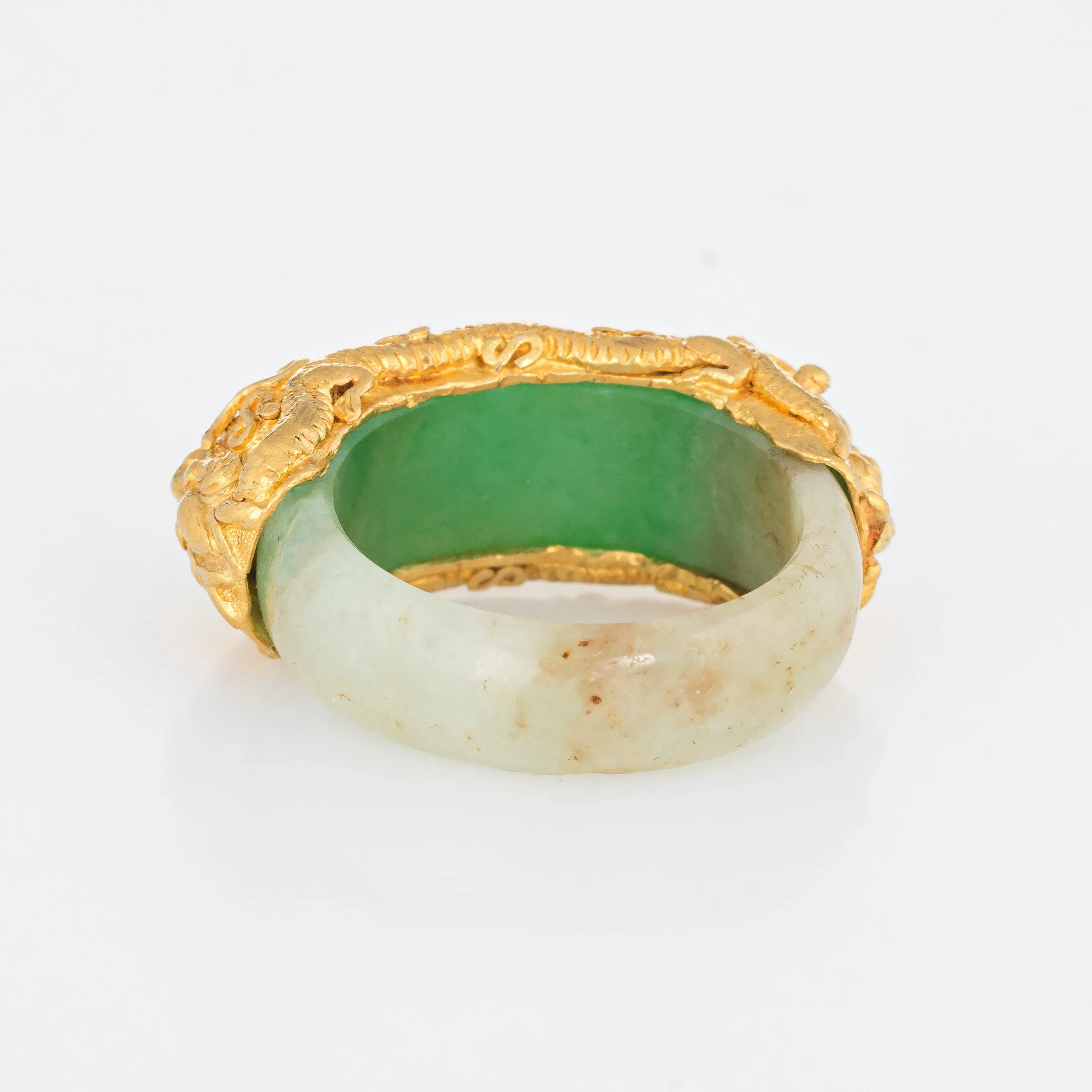 Jade Bridge Ring Vintage 22k Yellow Gold Sz 5.25 Dragon Estate Fine Jewelry