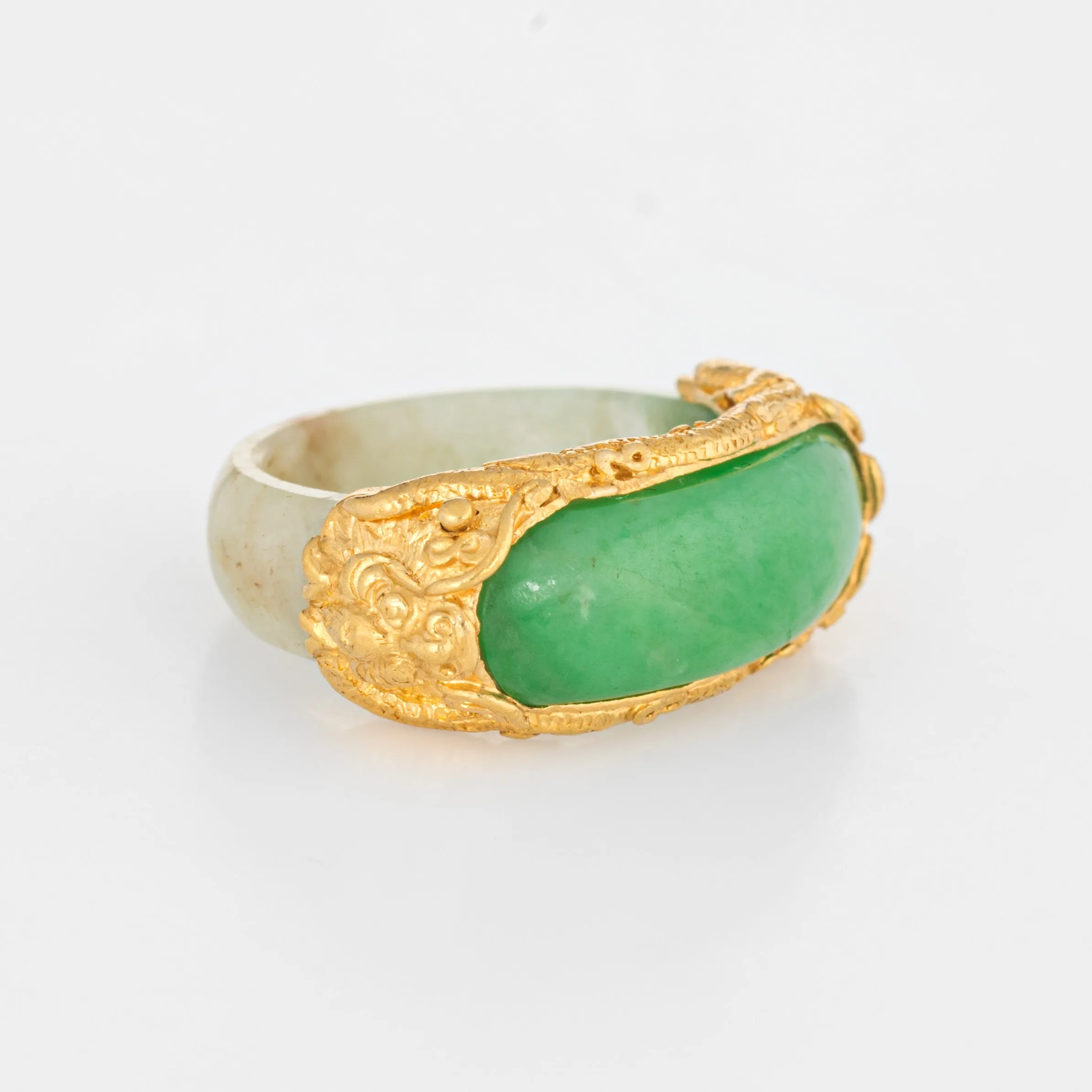 Jade Bridge Ring Vintage 22k Yellow Gold Sz 5.25 Dragon Estate Fine Jewelry