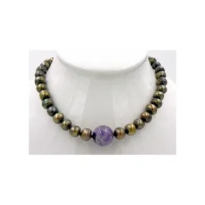 Jella Iridescent Olive Pearl and Amethyst Necklace