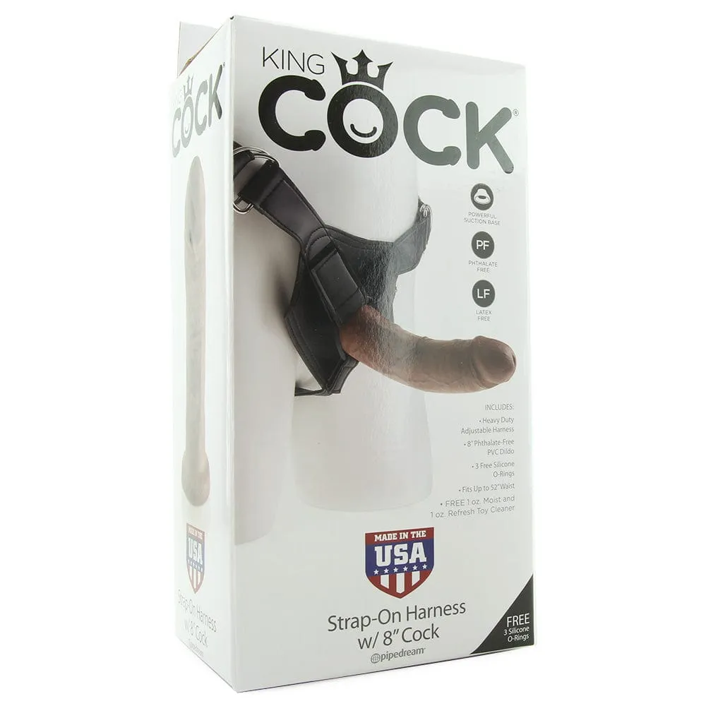 King Cock Strap-On Harness with 8 Inch Cock in Brown