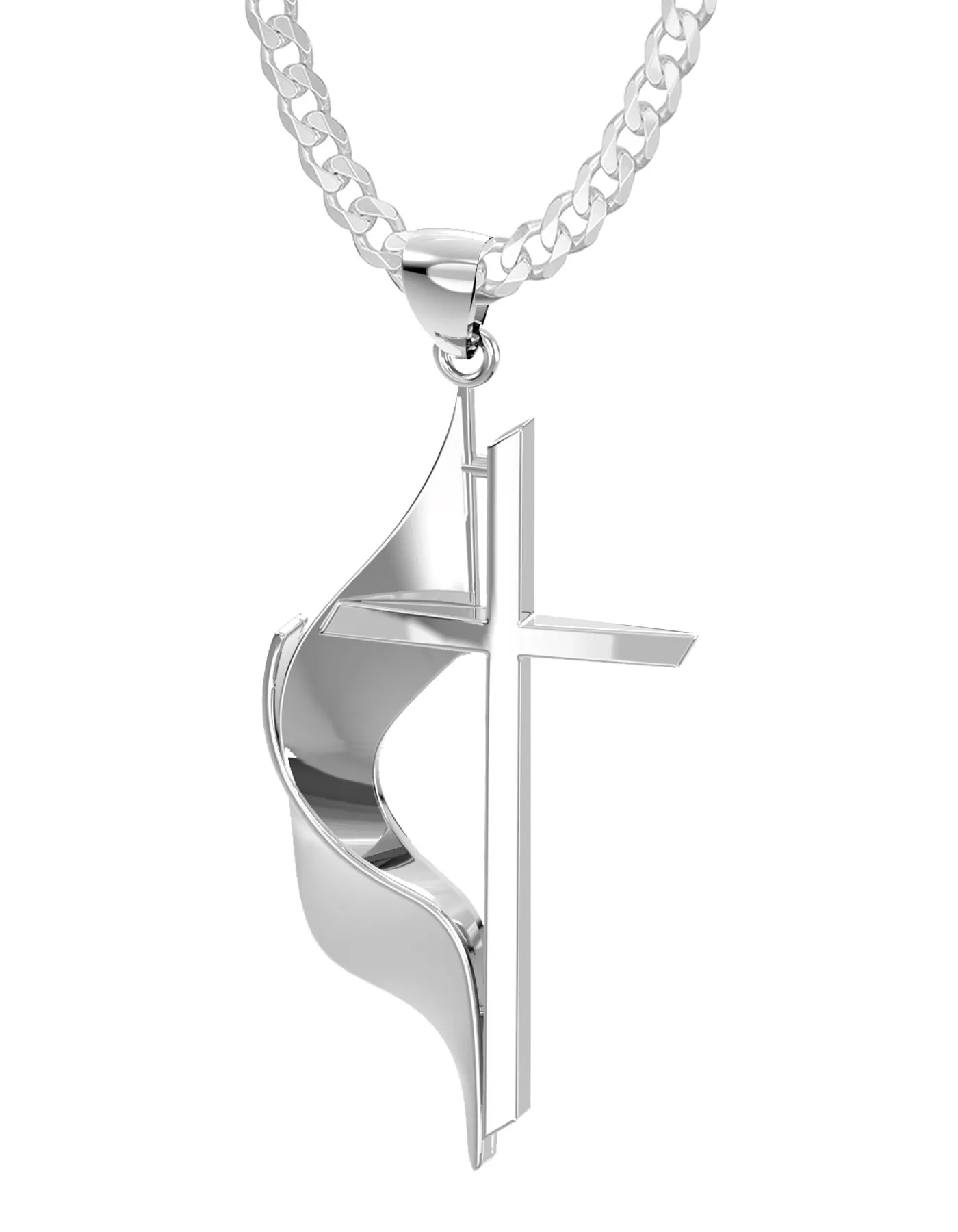 Ladies 925 Sterling Silver Methodist Cross Pendant Necklace, 30mm