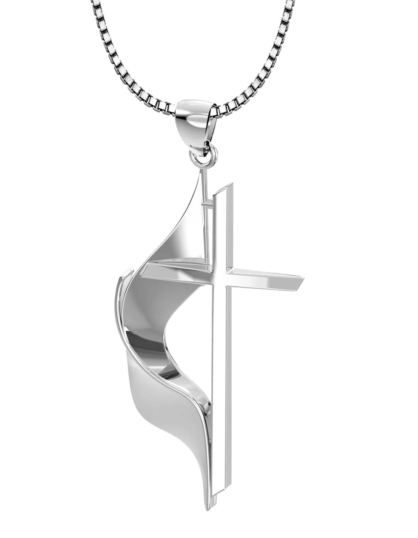 Ladies 925 Sterling Silver Methodist Cross Pendant Necklace, 30mm