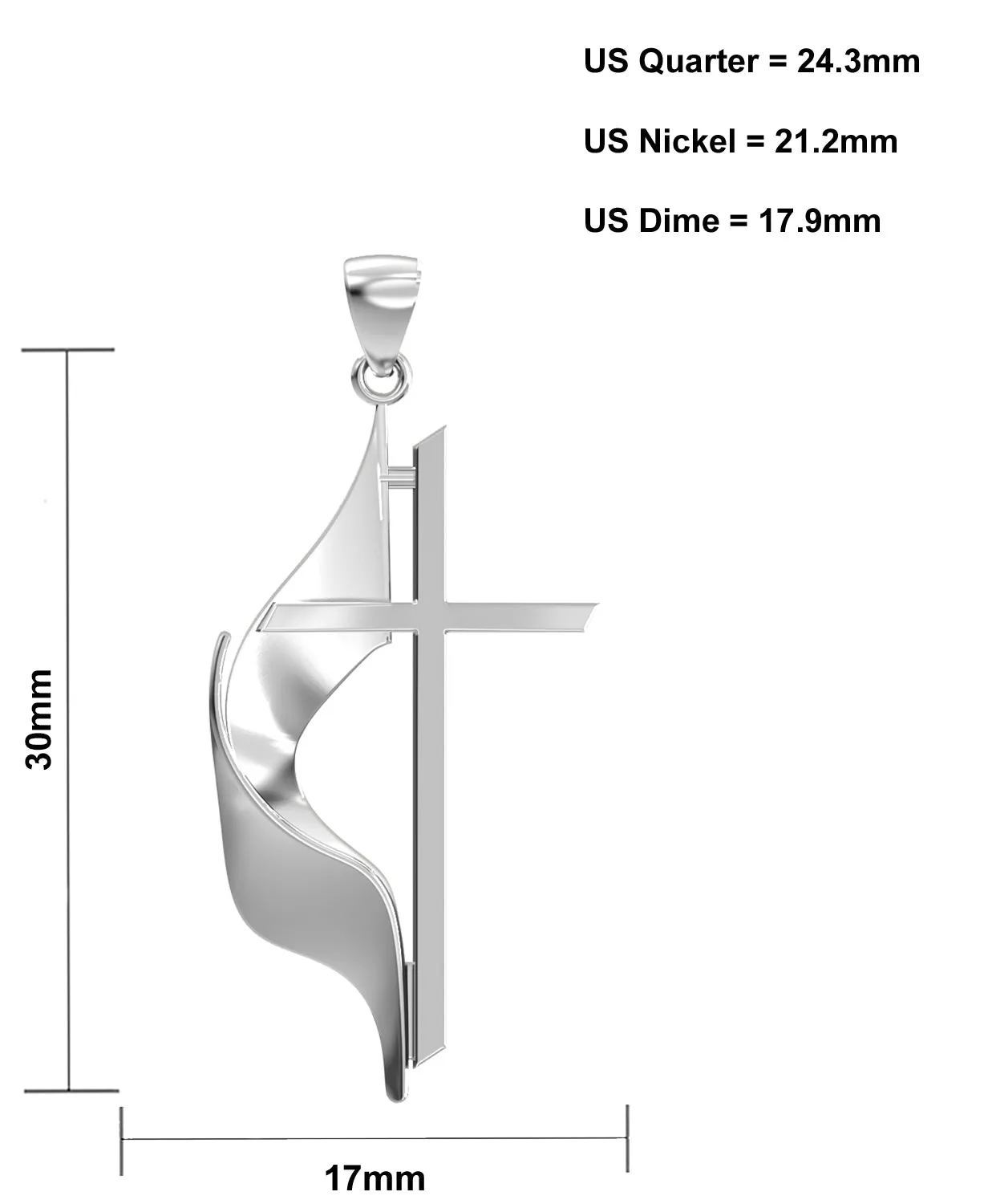 Ladies 925 Sterling Silver Methodist Cross Pendant Necklace, 30mm