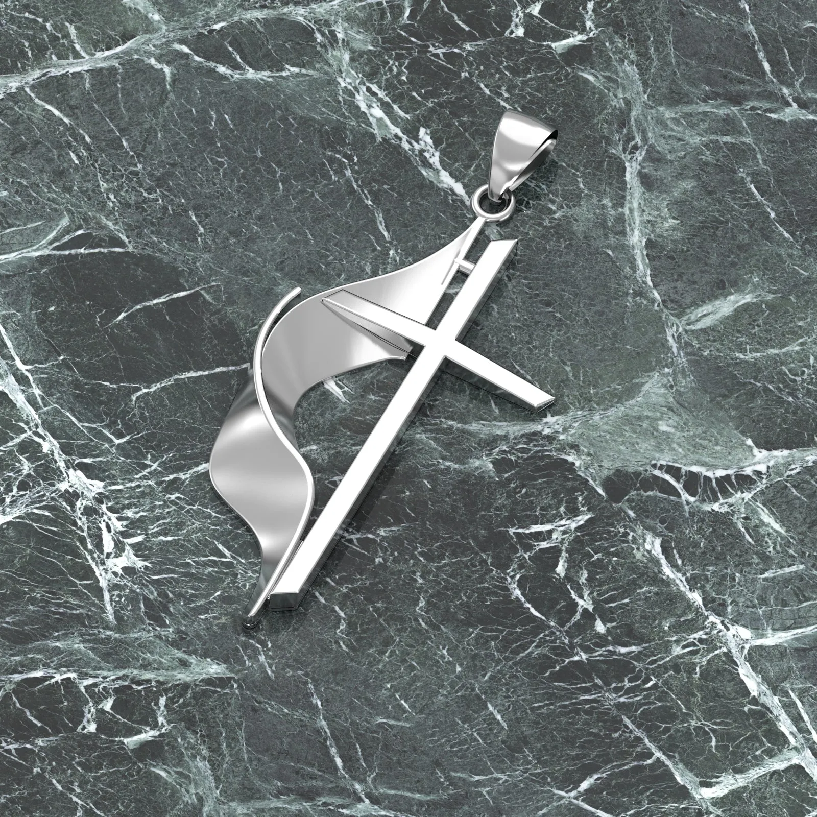 Ladies 925 Sterling Silver Methodist Cross Pendant Necklace, 30mm