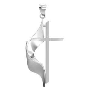 Ladies 925 Sterling Silver Methodist Cross Pendant Necklace, 30mm
