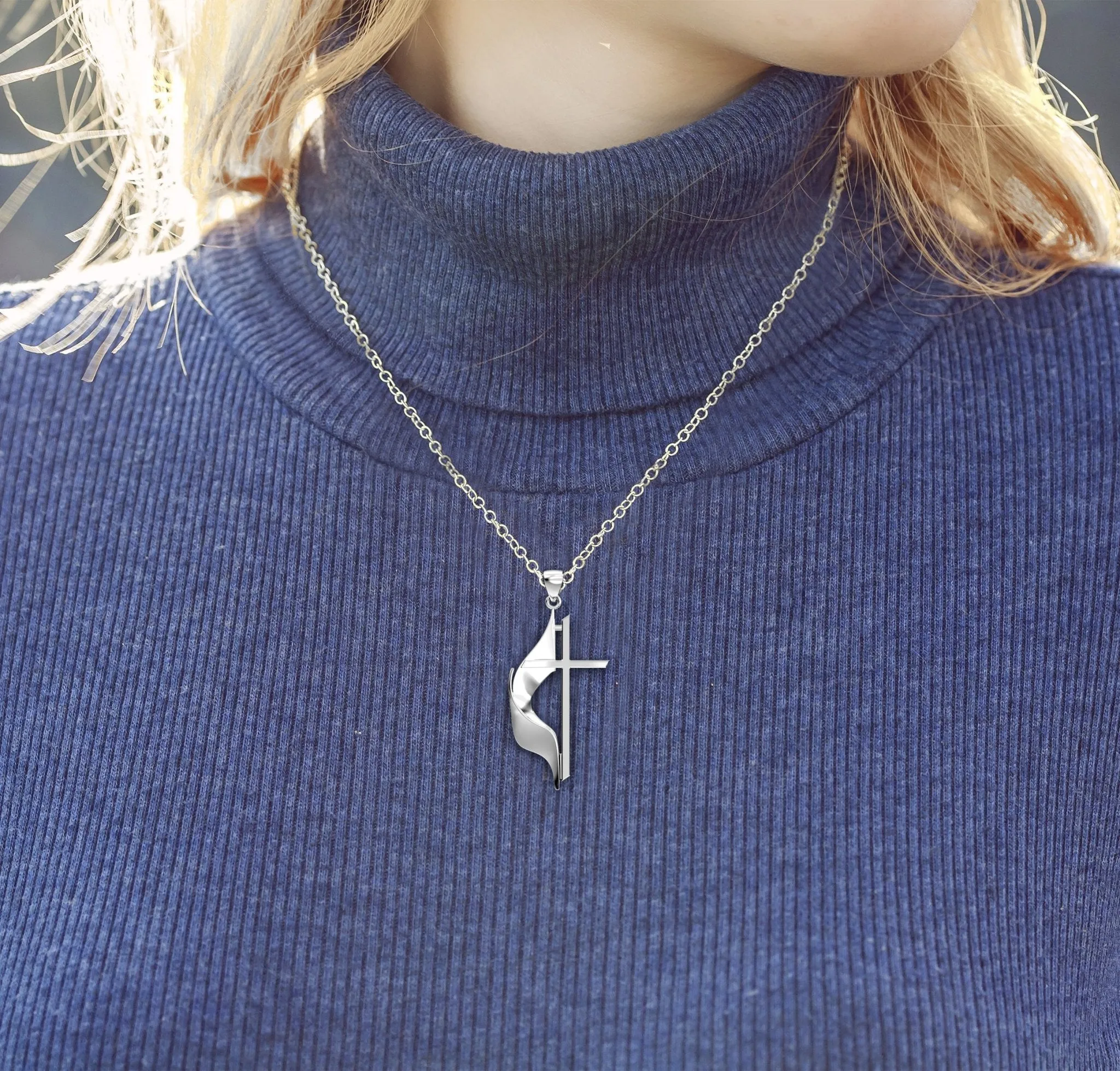 Ladies 925 Sterling Silver Methodist Cross Pendant Necklace, 30mm