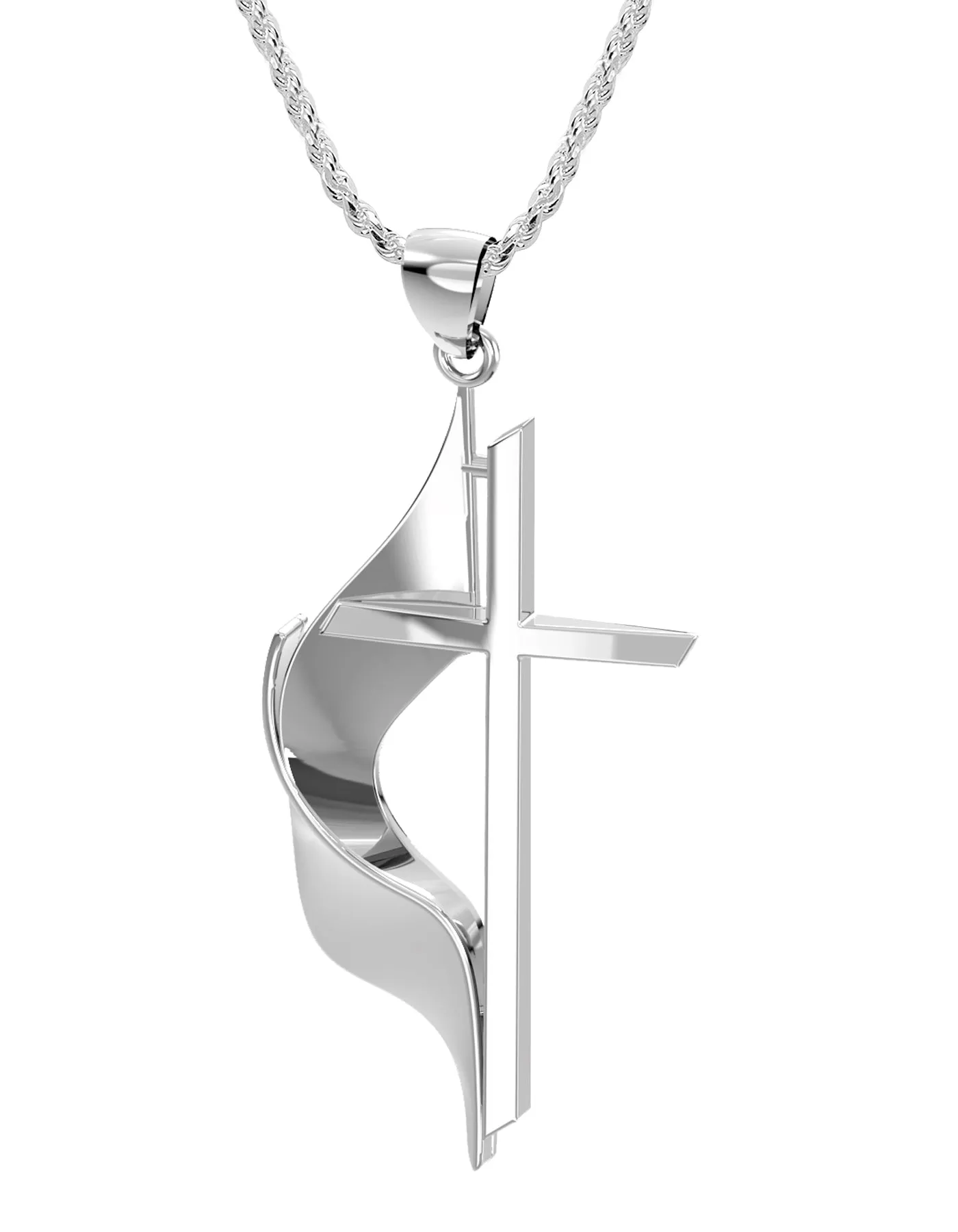 Ladies 925 Sterling Silver Methodist Cross Pendant Necklace, 30mm