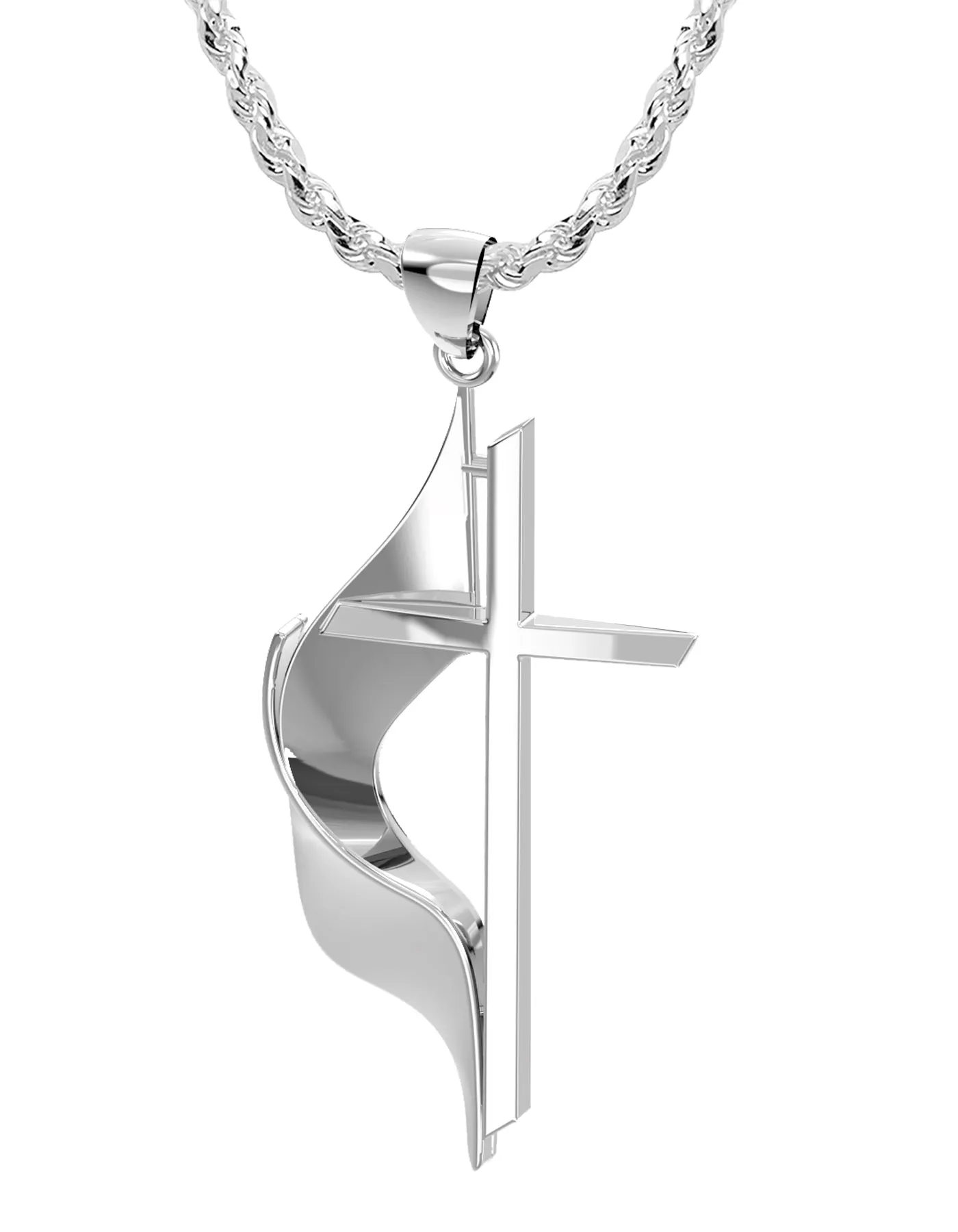Ladies 925 Sterling Silver Methodist Cross Pendant Necklace, 30mm