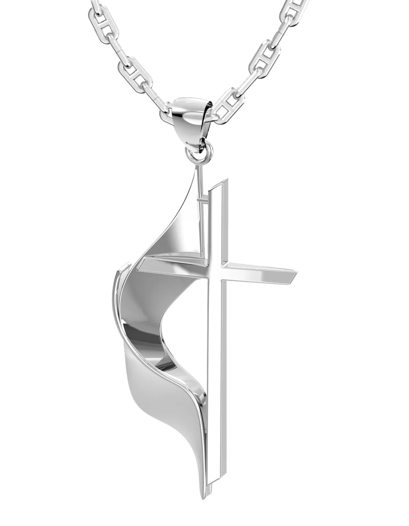 Ladies 925 Sterling Silver Methodist Cross Pendant Necklace, 30mm
