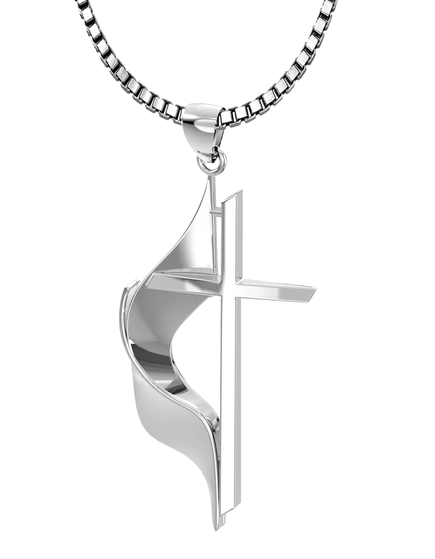 Ladies 925 Sterling Silver Methodist Cross Pendant Necklace, 30mm