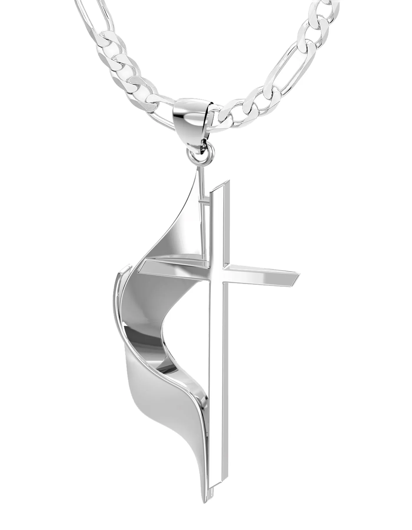 Ladies 925 Sterling Silver Methodist Cross Pendant Necklace, 30mm