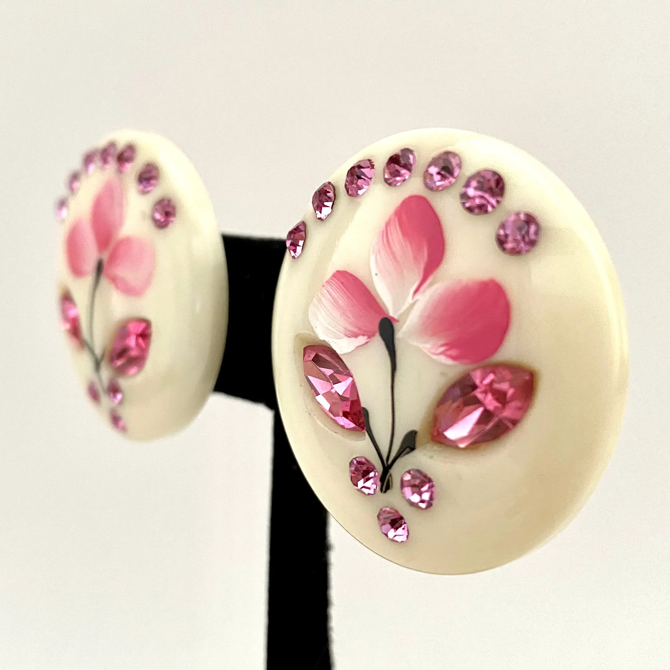 Late 50s/ Early 60s Round Rhinestone Flower Earrings