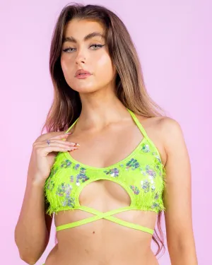 Lime Laser Shaggy Wrap Top