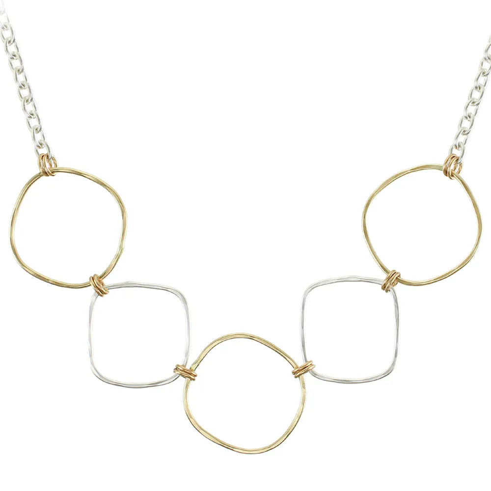 Linked and Hammered Square Rings Necklace