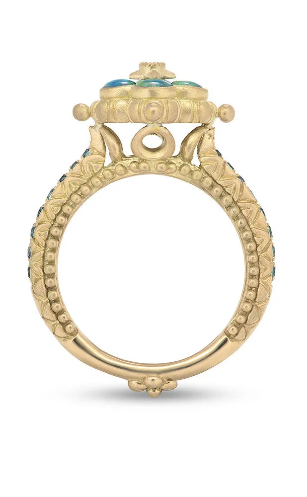 Lotus Ring – Diamond, Opal & London Blue Topaz